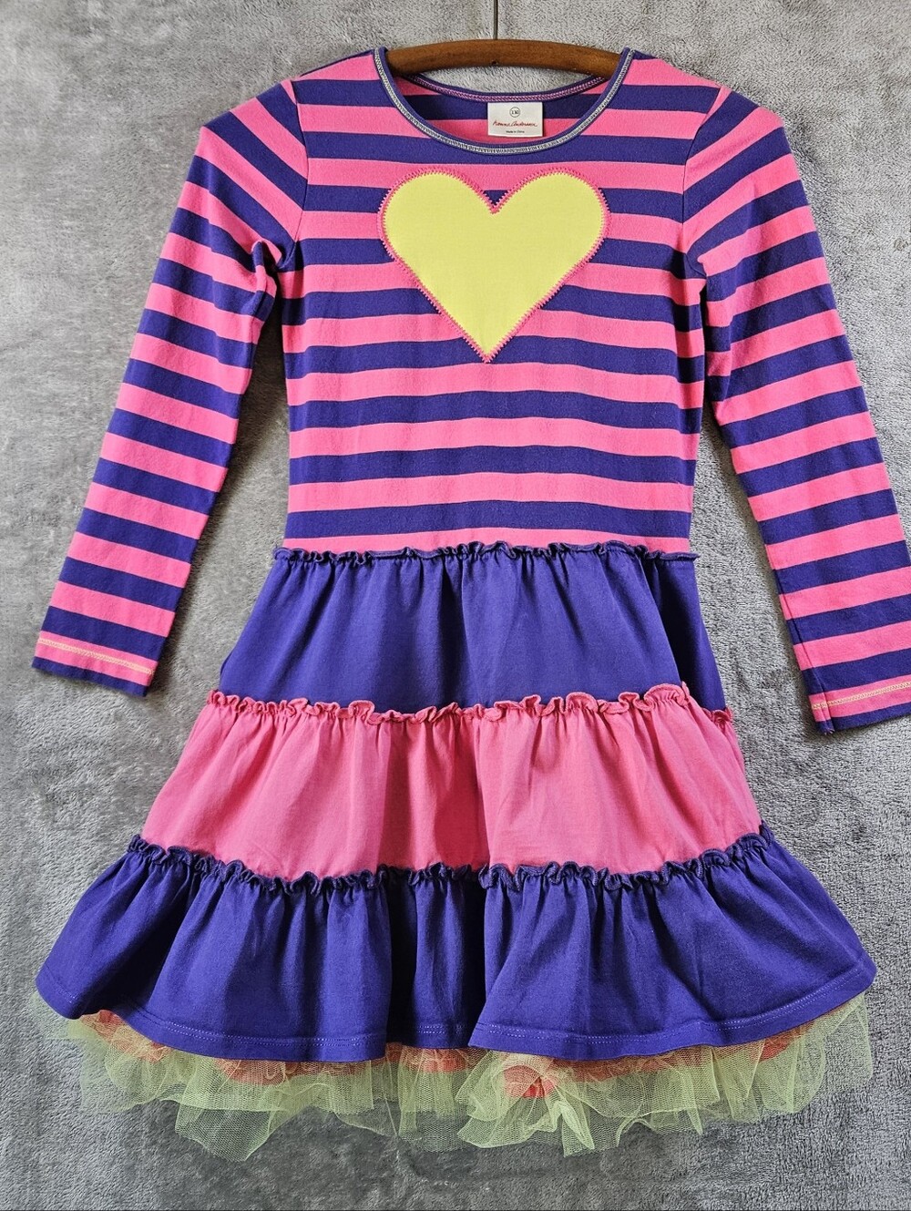 Hanna Andersson Girls Long Sleeve Tulle Shimmer Tiered Dress Size 130 US 8